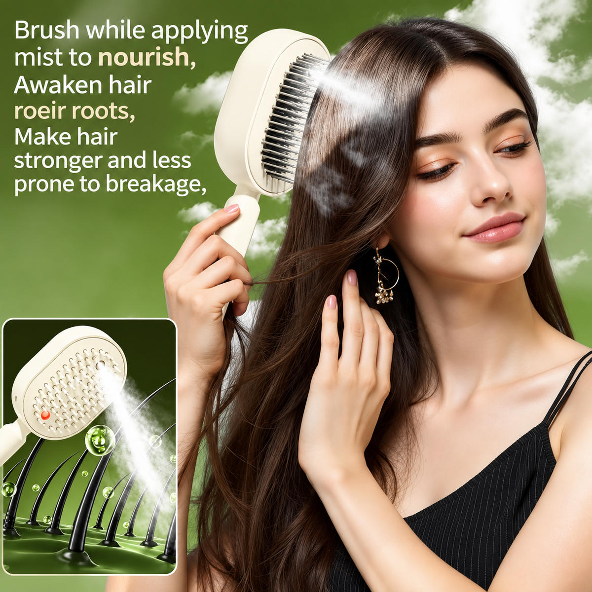Nano Mist Hair Brush – Hydrating Scalp Massage & Detangling Comb