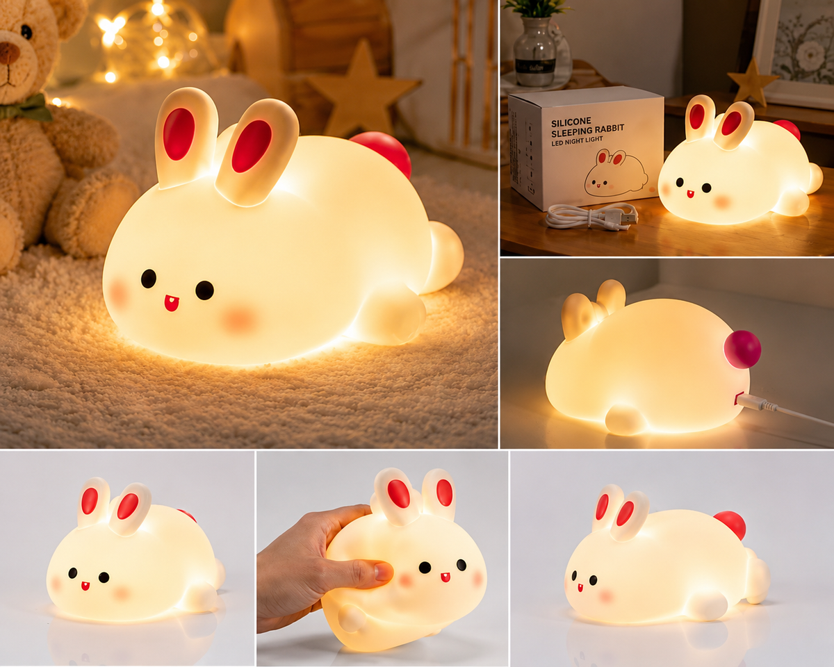 Silicone Rabbit LED Night Light - Cute Bedside Lamp